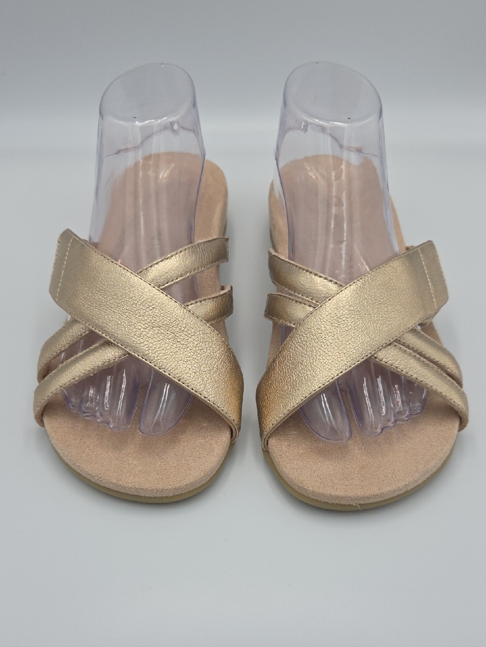 VIONIC Gold Metallic and Tan Slide Sandals Size 9